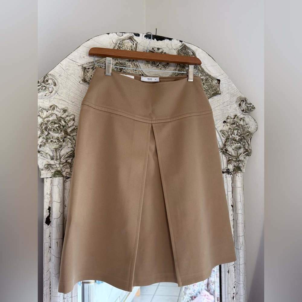 Prada Tan A-Line Wool Skirt Sz42
